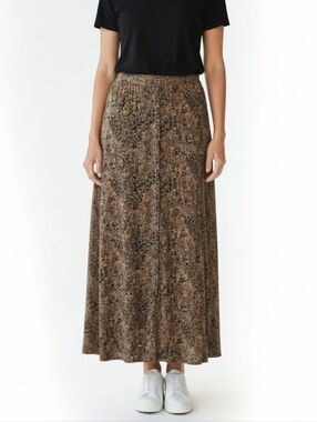 Vintage Button Front Brown Paisley Maxi Skirt